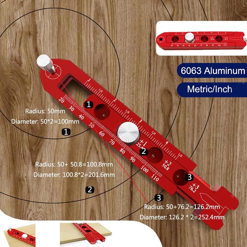 JCFANTS 165mm Woodworking Compass Scriber, Woodworking Scribe Gauge, Adjustable Metric Arc Drawing Ruler Scribing Circle Ruler Marking Gauge Circle Marking Tool (Red) - Image 5